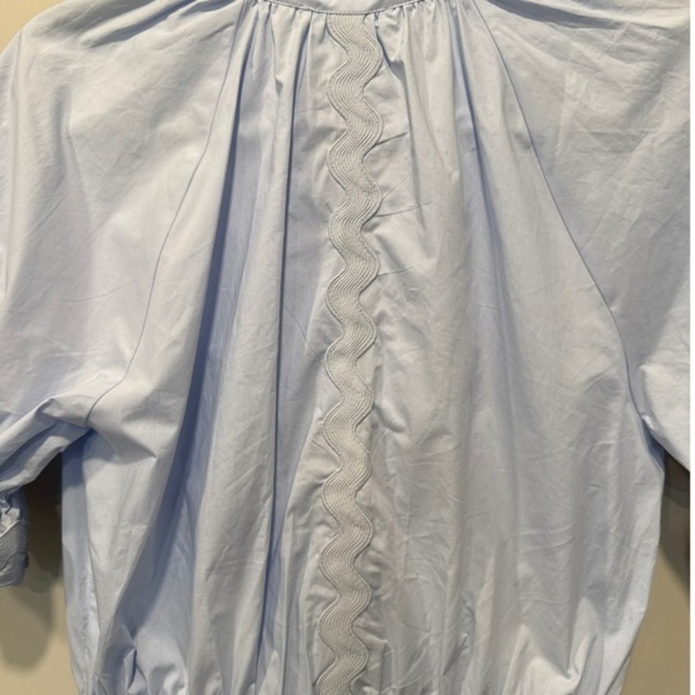 Sundays Full Button Front Mini Dress XS Ruffle Neck Sky Blue Belt Cottagecore - Picture 8 of 11